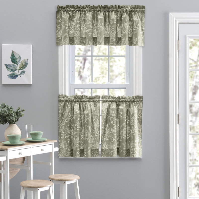 Sanita Floral Tailored Cafe Curtain, Sage, 56" W x 24" L