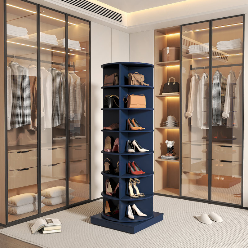 Blue 360 Rotating Shoe Cabinet 6 Layers, Blue, H 65,06 po x l 23,72 po x P 23,72 po