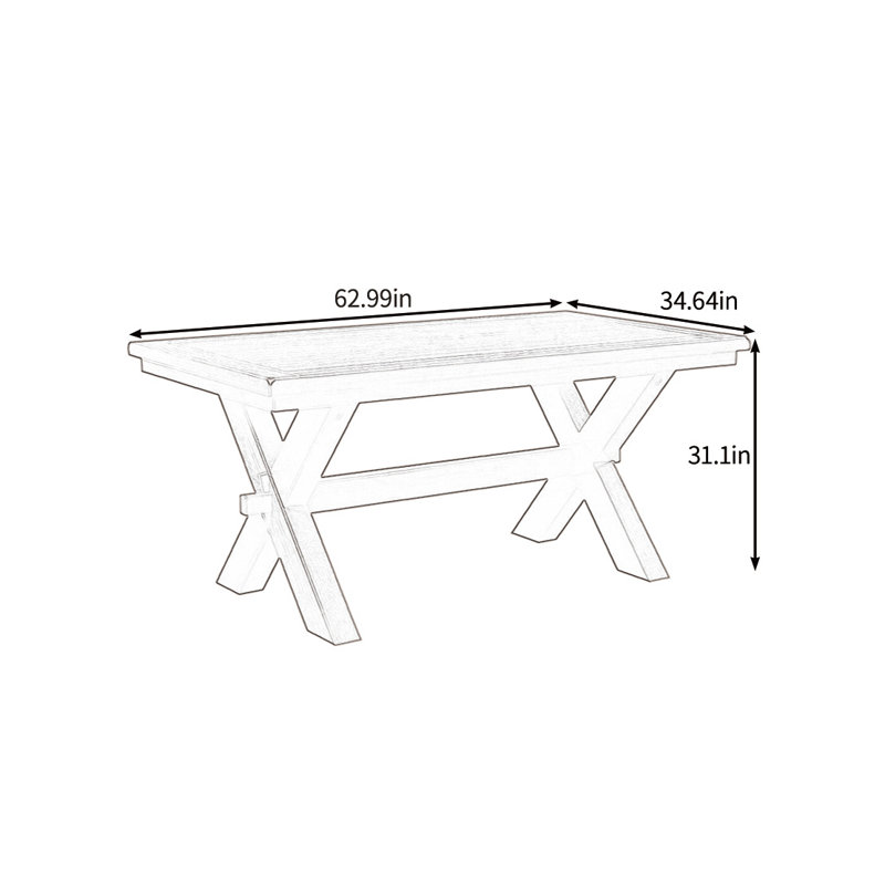Table de salle à manger en bois massif écologique, H 31,1 po x L 62,99 po x l 34,64 po