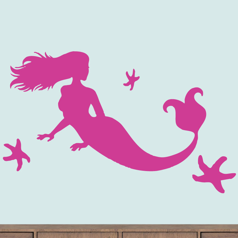 Ensemble d'adhésif décoratif 4 pièces sirène et étoile de mer, Rose vif