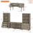Farmhouse Style Desk And TV Stand Combo Set, Entertainment Center With Bookshelves For Tvs Up To 75", Glass Storage Cabinet，Writing Desk With 5 Drawers For Home Office And Living Room, Wash Grey-788854472-788854454