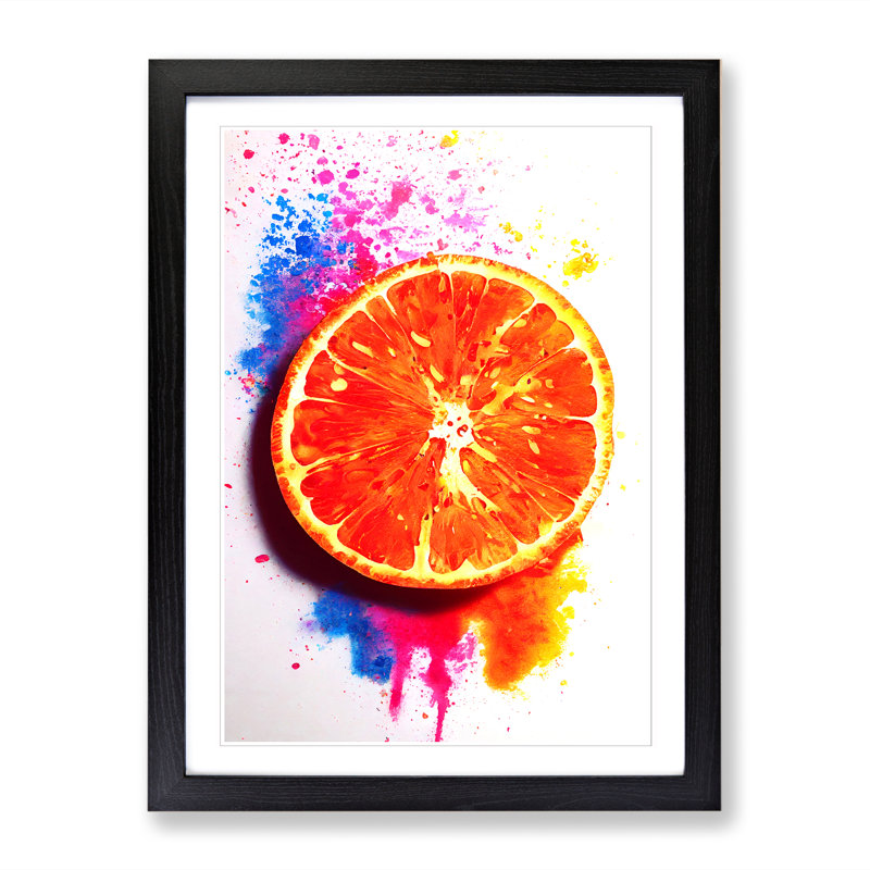 Sliced Orange Fruit Splatter - Single Picture Frame Print, Walnut, 34cm H x 25cm W x 2cm D