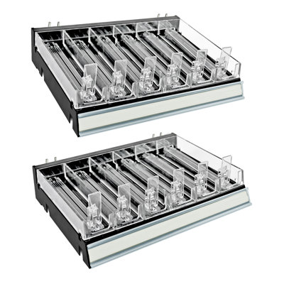 Black 6 Compartment Divider Bin Cosmetic Tray with Pushers - 6 Slots per Tray, 2-Pack
