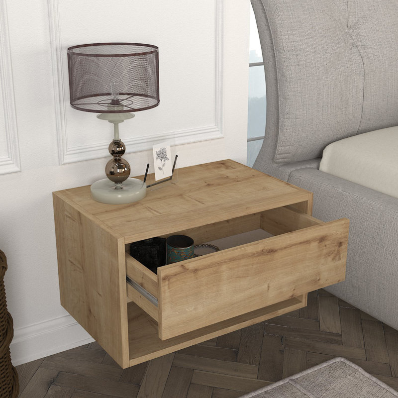 Benaniah 24" Wall Mounted Floating Nightstand, Beige