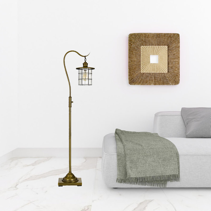 Lampe sur pied de forme traditionnelle 60 "avec abat-jour tambour en verre transparent, Laiton