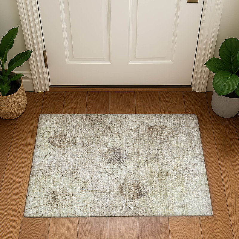 Premium Machine Washable Mayfield AMF2235 Floral Rug, 1'8" x 2'6", Brown