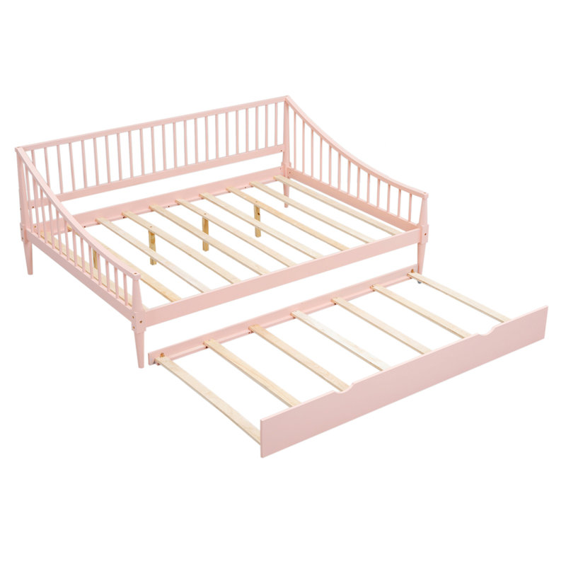Lit de jour double en bois massif, Rose, Lit double