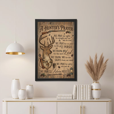 A Hunters Prayer Deer And Rifle Canvas Wrapped Wall Art Rustic Wood Style For Hunting Lodge Or Cabin Decor