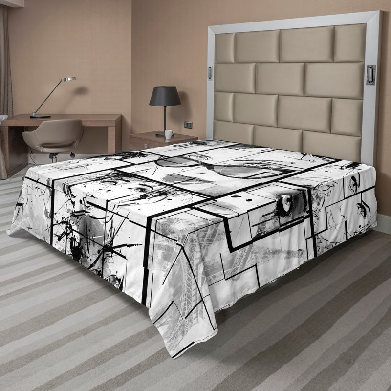 Drap-housse Ambesonne Tour Eiffel, Drap plat de taille de lit double