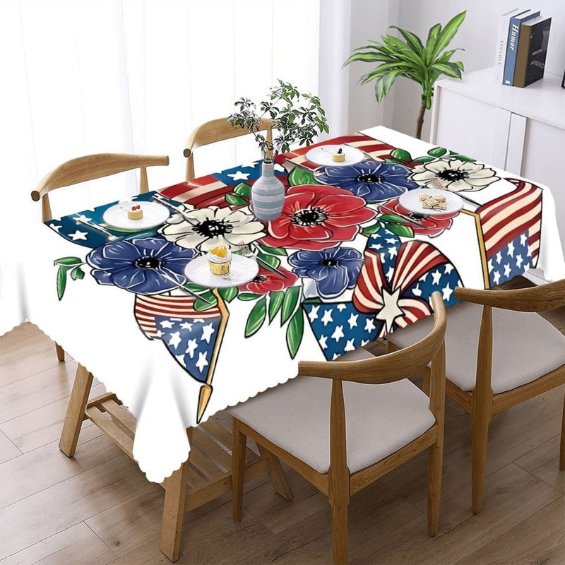 Nappe à bord festonné, motif de pot Mason de la journée des anciens Combattants, 60 x 120 po, maison de campagne et patio