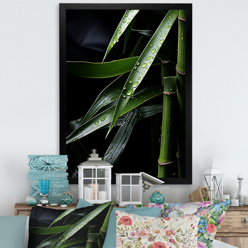 Ingileif " Bamboo Green And Black ", Black Picture Framed, 20" H x 12" W x 1" D