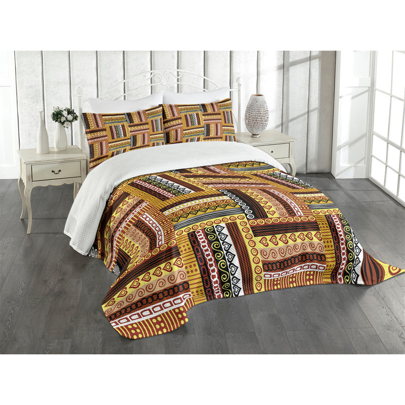 Ambesonne Ethnic Bedspread Set  Oriental Motifs  Multicolor, King Coverlet / Bedspread + 2 Standard Shams
