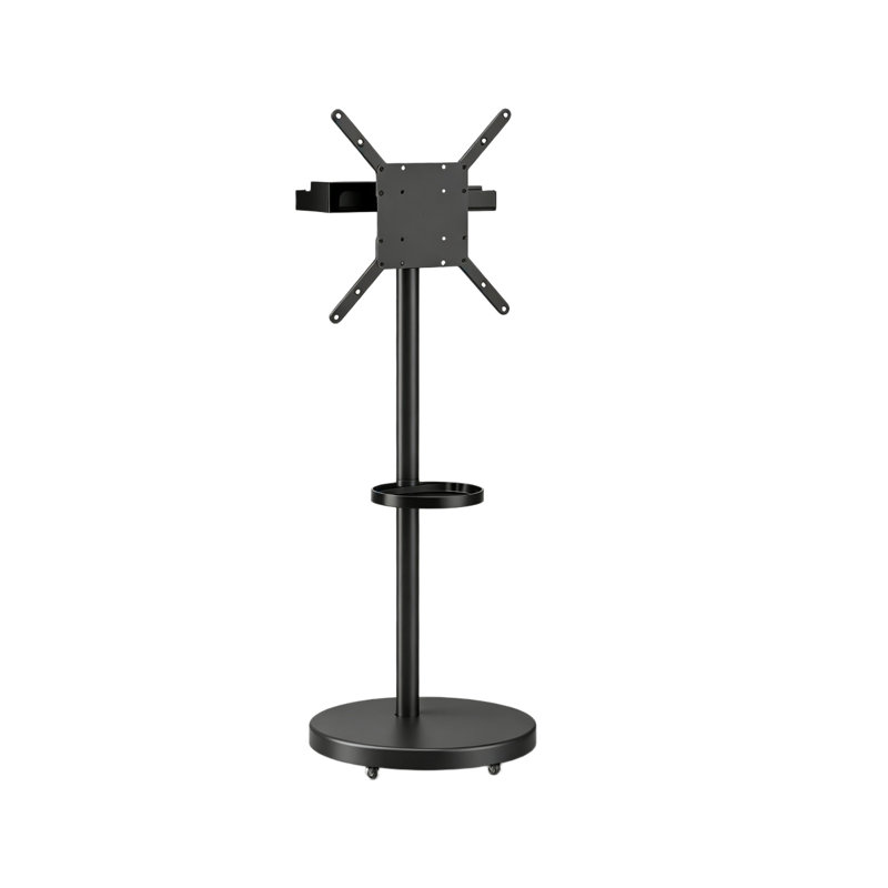 Height Adjustable Strong Mobile TV Cart with Shelf, Portrait to Landscape