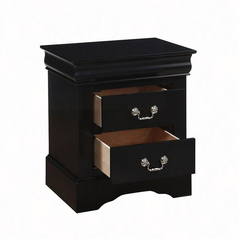Nightstand, 2 Drawers Wooden Nightstand, Black