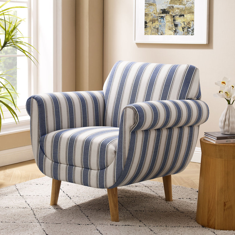 Chaise 29,52 po 29,52 po, Lin rayé bleu marine
