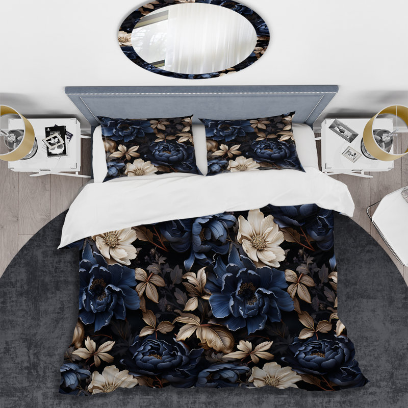 Elegant Blue and White Floral Gardens - Ensemble de housse de couette floral