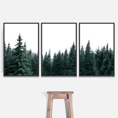 " Green Pine Tree Forest Nature Landscape Photo Home Artwork Decor For Living Room Bedroom " 3 - Pieces on
