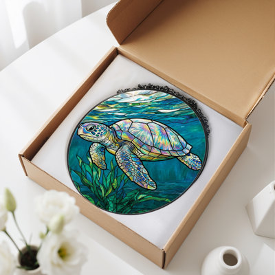 Panneau de vitrail de tortue de mer H 7,8 po