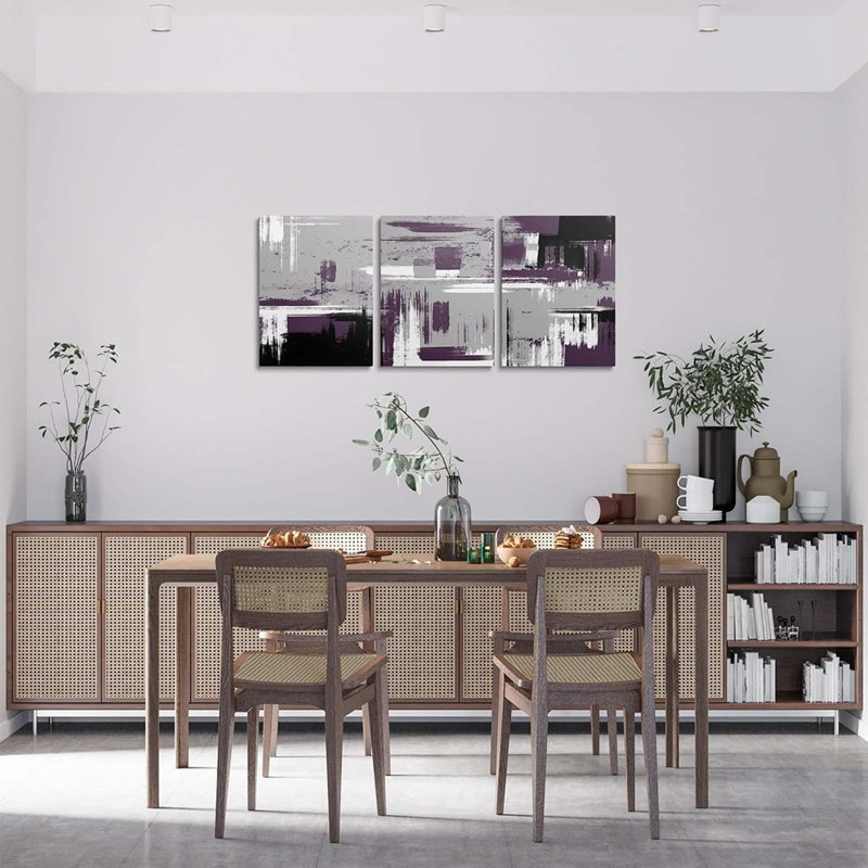 3 Piece Wrapped Canvas Print, Purple/Grey