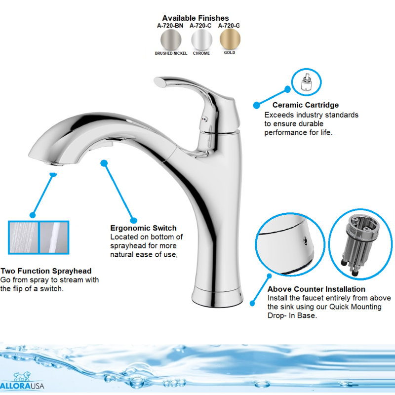 Allora USA Pull Out Kitchen Faucet, Chrome
