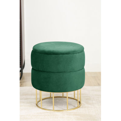 37cm Wide Velvet Tufted Circle Pouffe Ottoman with Storage