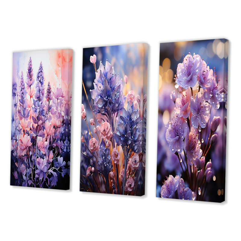 «Meadow Lavender Enchantment», 3 pièces sur toile, H 28 po x l 36 po, Toile tendue