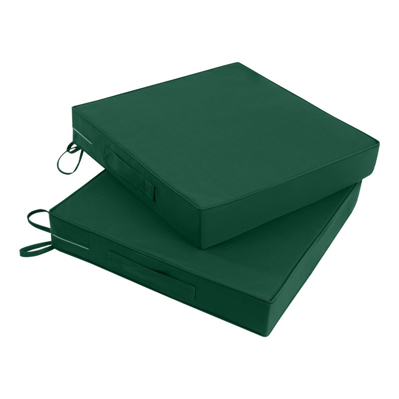 24"x24"x4" Waterproof Outdoor Seat Cushion with Straps and Handles,Soft Square Patio Cushion 2-Piece Set,Green, Green