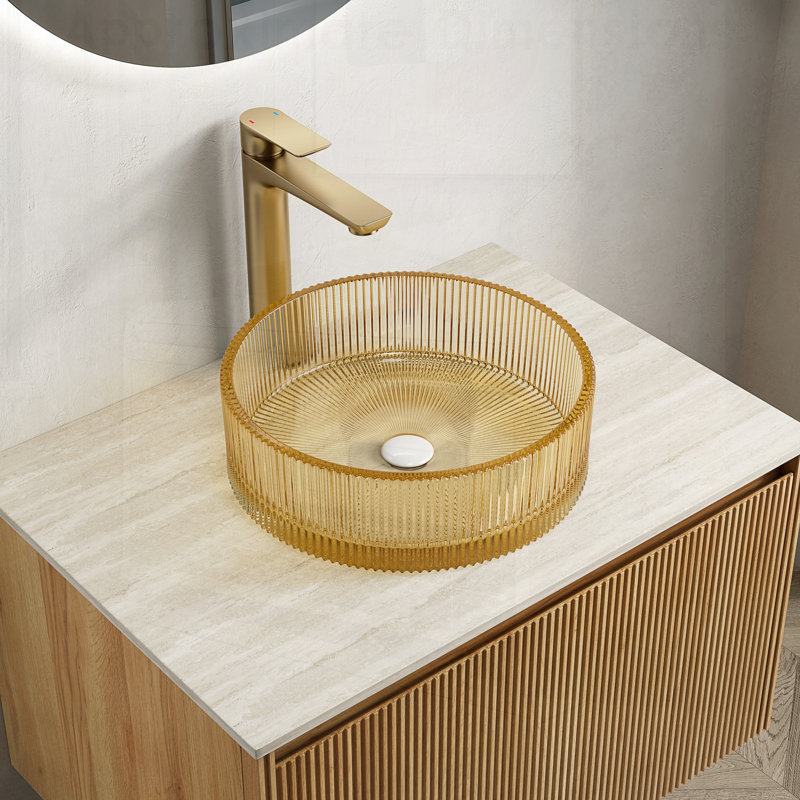 Bathroom Round Crystal Glass Sink with Artistic Stripes, Easy to Clean and Maintain, Suitable for Various Countertops and Cabinets