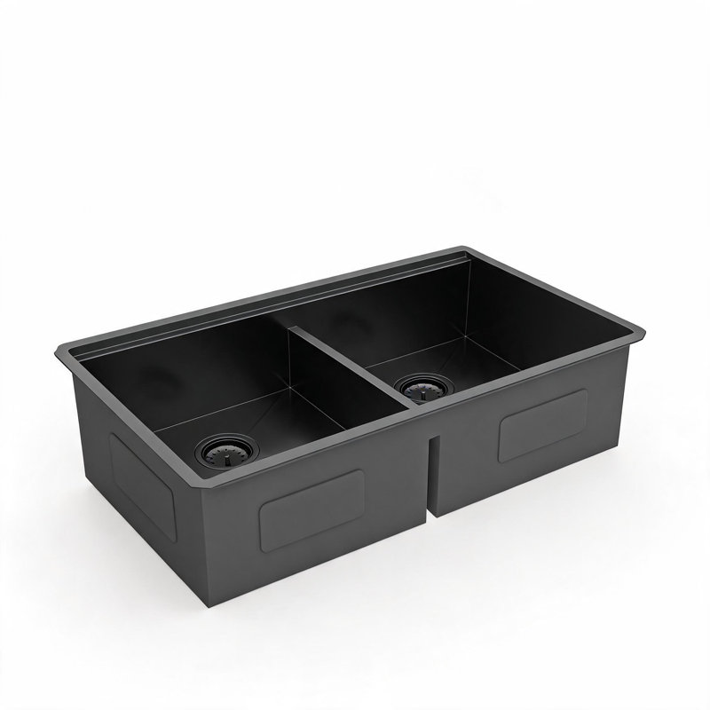 Évier de cuisine double cuve encastré sous plan en acier inoxydable noir canon de fusil de 33 pouces avec deux cuves de 10 pouces de profondeur