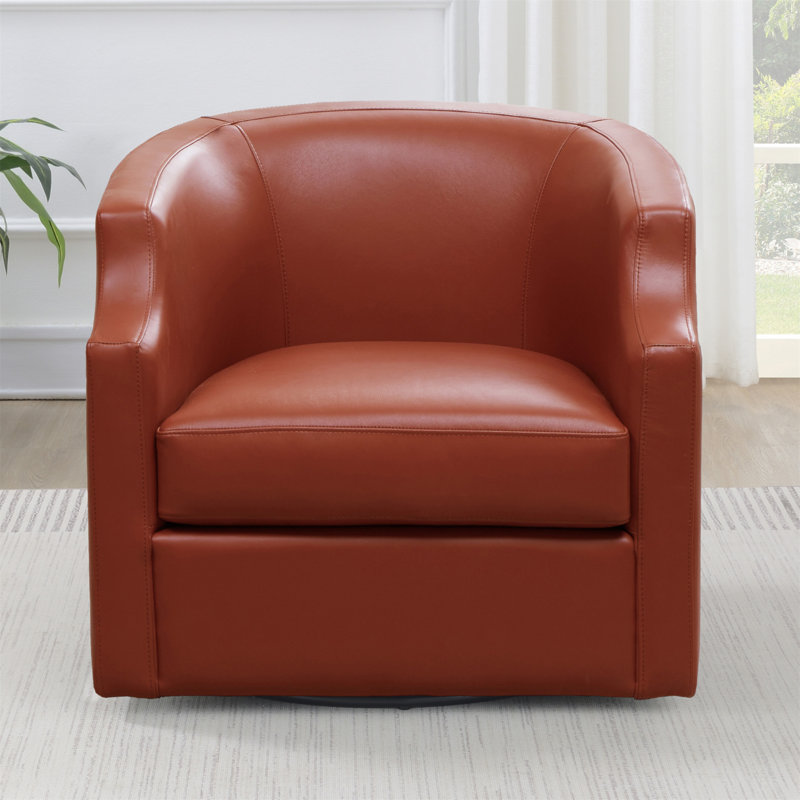 Fauteuil demi-tonneau pivotant et pivotant, Cuir véritable caramel