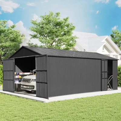 Patio Outdoor Storage Shed, Huge Metal Shed Garage Carpot with 2 Double Hinged Doors