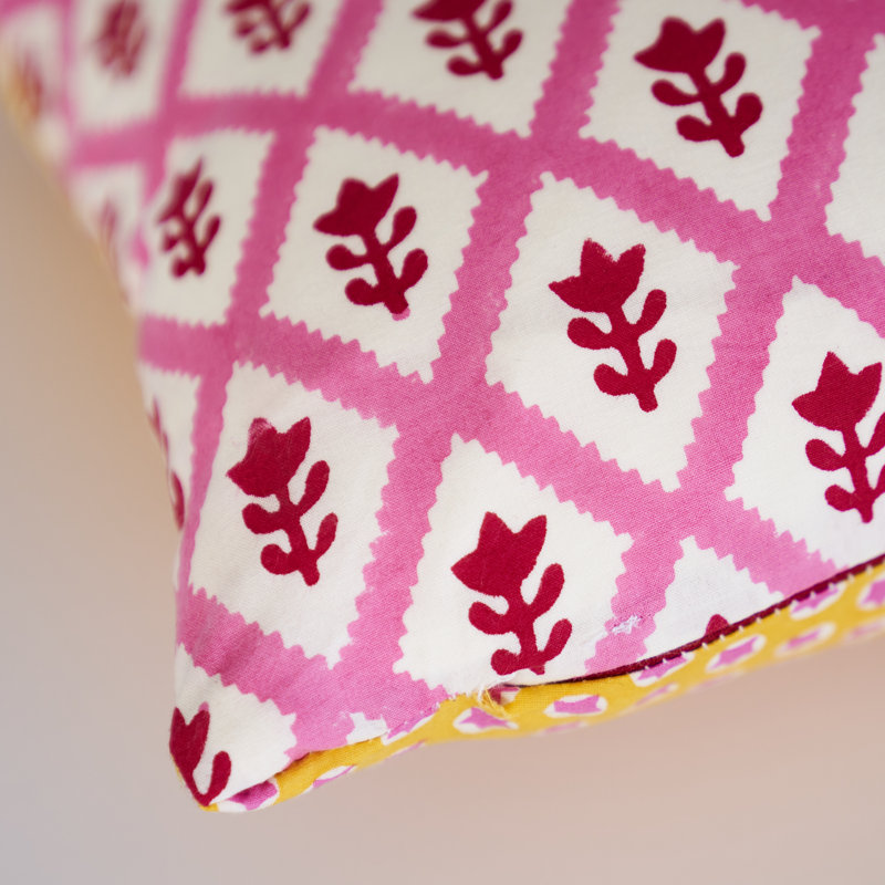 Bagru & Buti Pillow, 12" x 24", Pink/Yellow