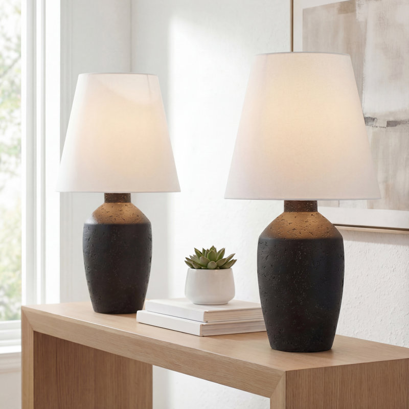 Xander 19.5" Minimalist Scandinavian Concrete Effect Resin/Iron Ginger Jar LED Table Lamp, Matte Black