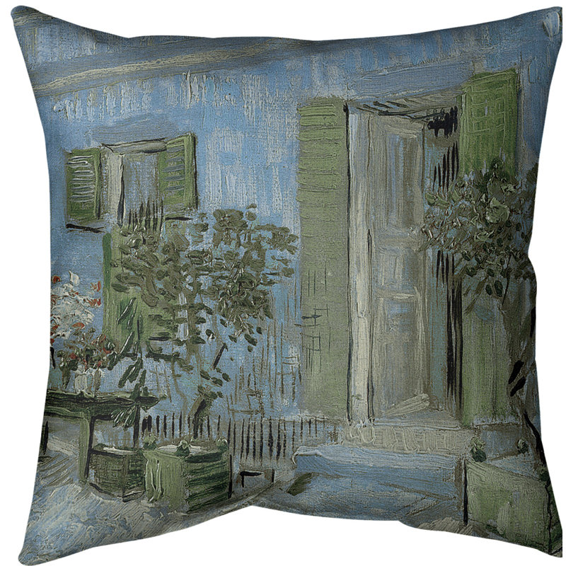 Coussin décoratif Entrée d'un restaurant à Asnières, 20 po x 20 po, Bleu, Faux lin
