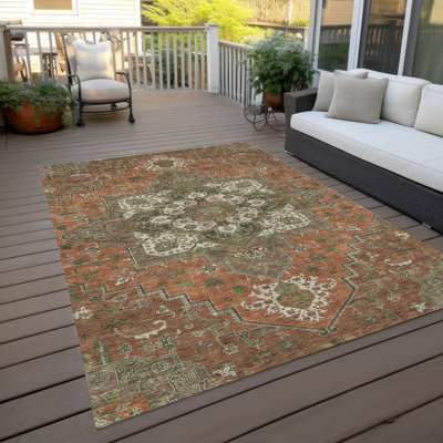Bellaya Rust Washable Indoor-Outdoor Rug - 