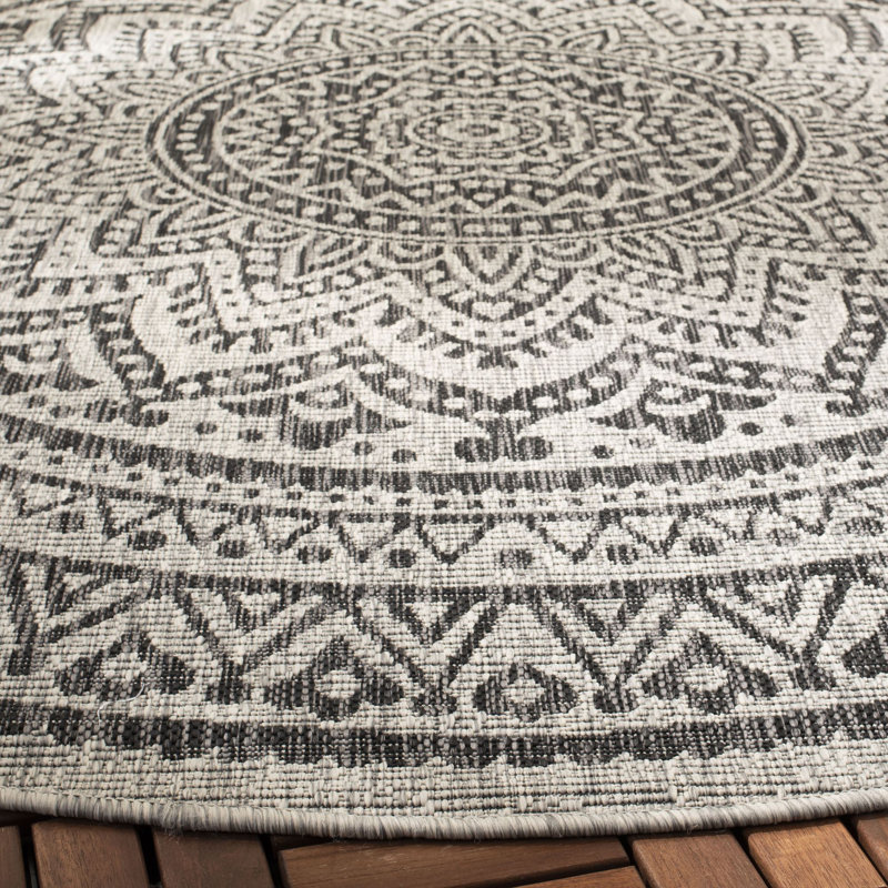 Arneshia Floral Light Gray/Black Indoor/Outdoor Area Rug, Round 7'1