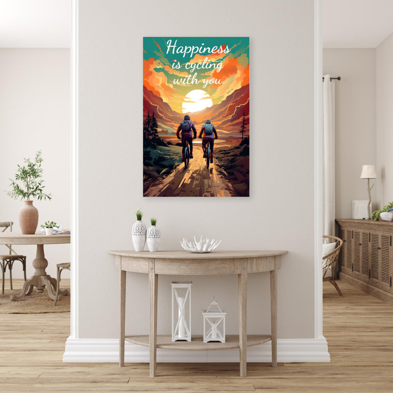«Happiness Is Cycling With You» sur toile, H 14 po x l 11 po x P 1,25 po