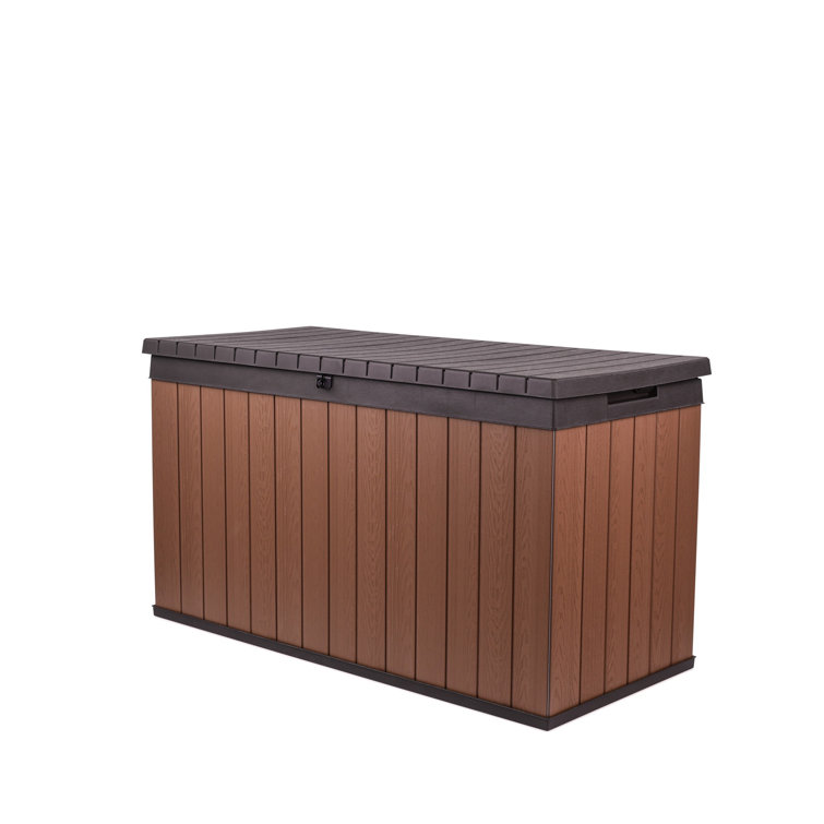 130 Gal. Brown Resin Wood Look Outdoor Storage Deck Box with Lockable Lid
