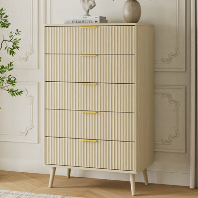 Fluted 5-Drawer Dresser For Bedroom, 45.5" H Modern Chest Of Drawers With Deep Drawers, Curved Profile Design, Wood Drawer Organizer For Living Room, Hallway, Nursery, Hallway Closet