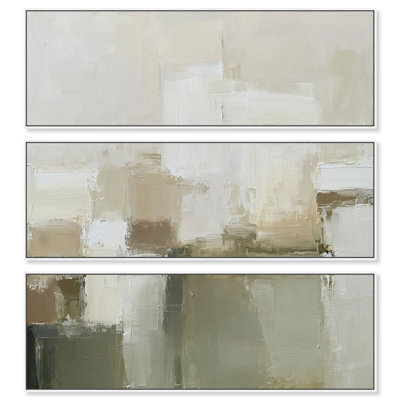 Ensemble de tableaux sur toile encadrée « Alabaster Plains III » par Art Remedy, cadre blanc, 54 x 18 pouces