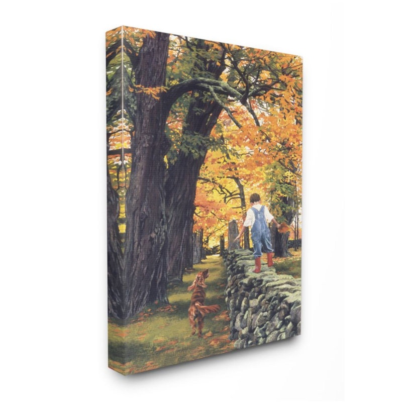 "Boy Walking on Stone" par Heide Press-impression d’art graphique, 40" H x 30" W x 1.5" D, Wrapped Canvas