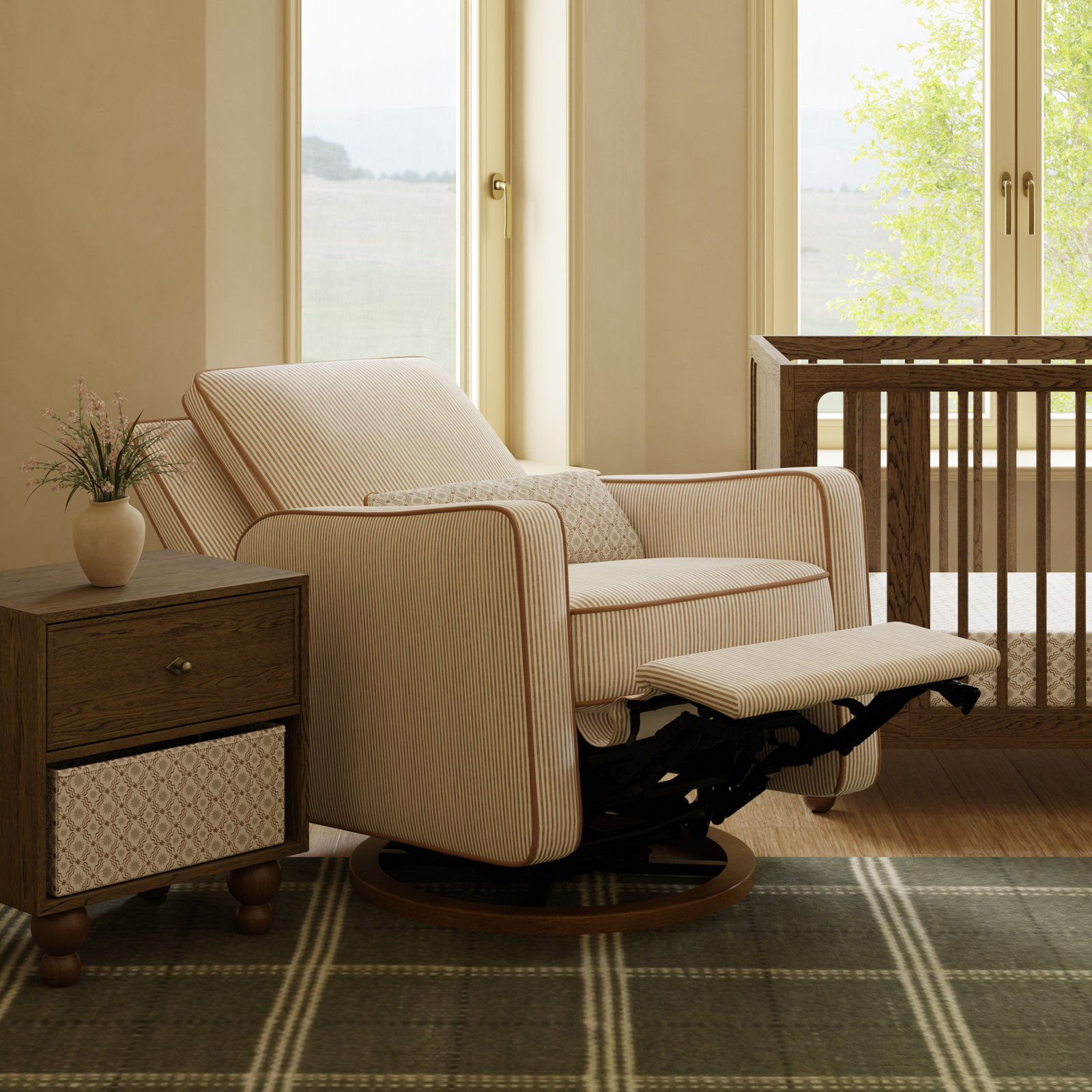 Sigi Electronic Recliner and Glider with USB Port by Nate Berkus, Performance Bronze Stripe Eco-Crossweave