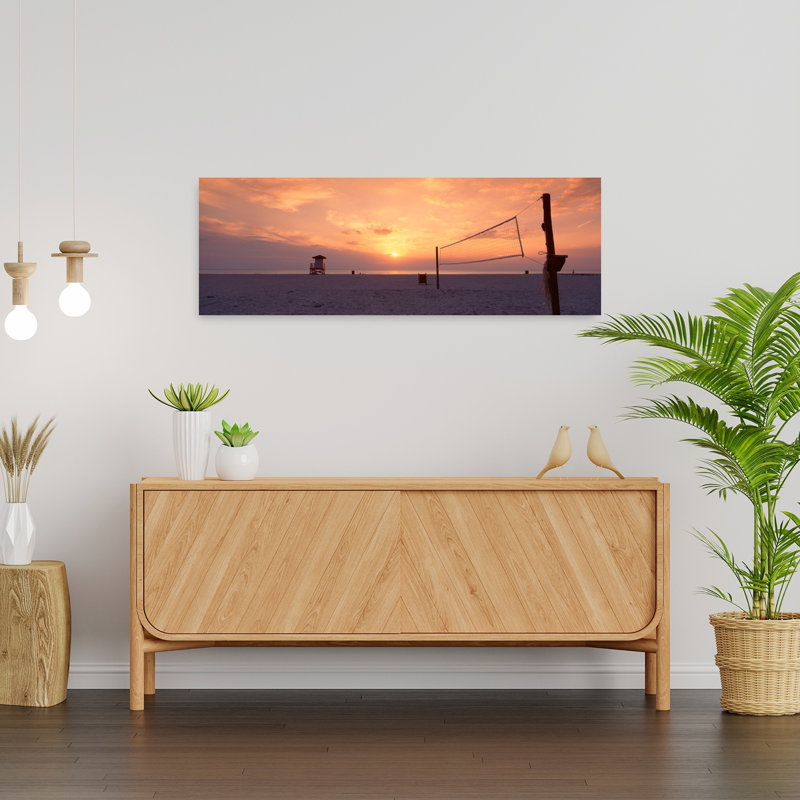 Sunset Over A Beach, Gulf Of Mexico, Venice Beach, Venice, Florida Abstract Contemporary Beach Ocean Wall Art, 12" H x 36" W