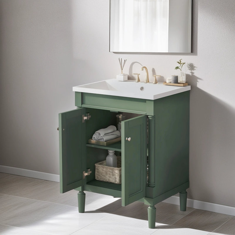 Deleah 24'' Single Bathroom Vanity with Ceramic Top, Green