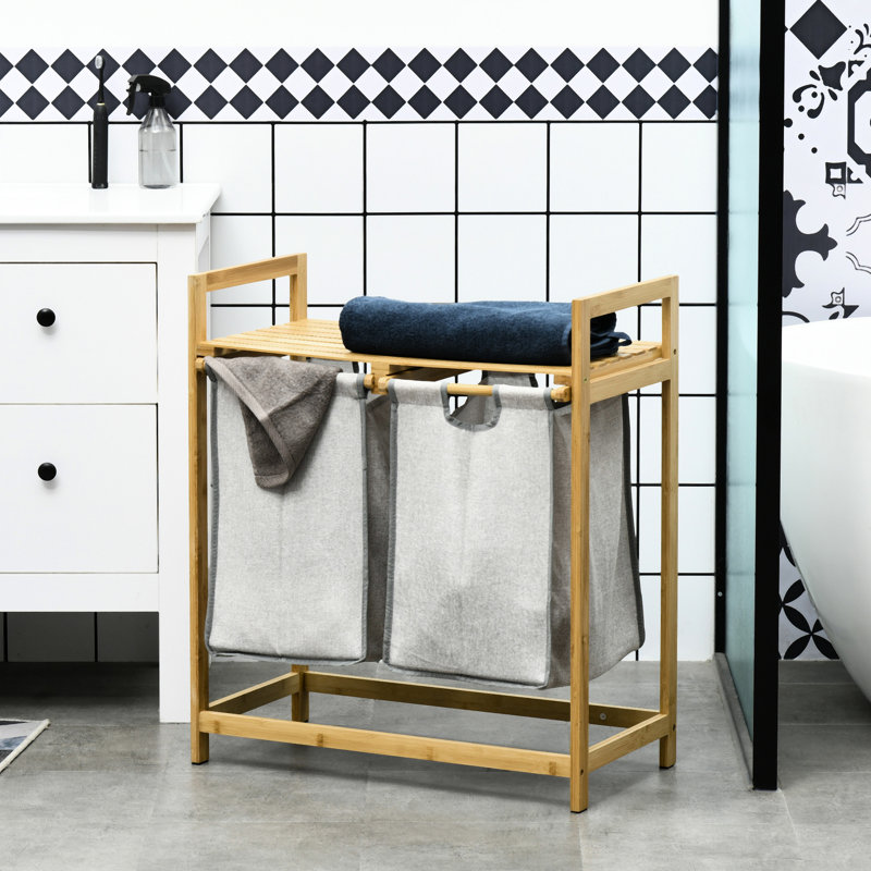 Double panier à linge avec cadre, 10,7 gallons chacun, conception à lattes pour la circulation d'air dans le panier de chambre améliore l'efficacité