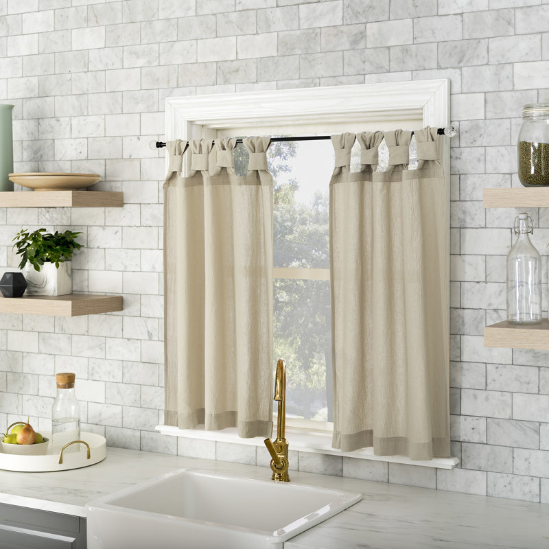 Archaeo Sarro Washed Cotton Semi-Sheer Tab Top Kitchen Curtain Tier Pair, Oatmeal, 52" W x 36" L