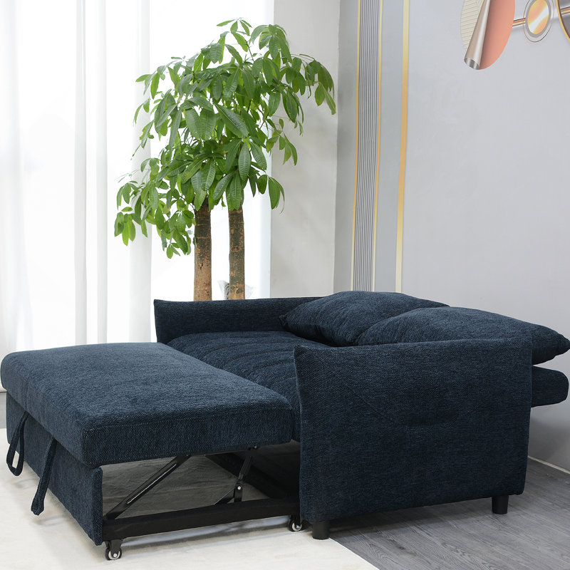 Modern Pull-Out Sofa Bed With Easy Conversion Mechanism For Living Room And Guest Use., Navy