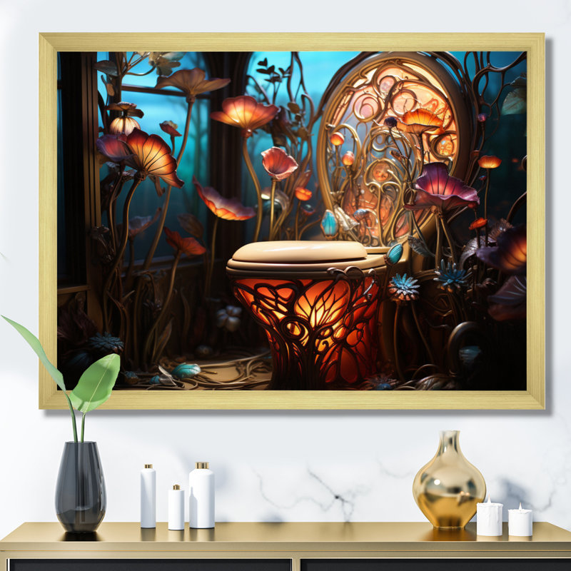 Impression sur toile pour salle de bain, Encadrement doré, H 30 po x l 40 po x P 1,5 po
