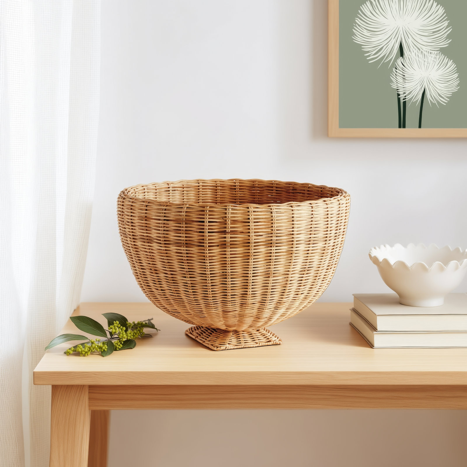 Cigi Handmade Rattan Decorative Bowl 1, 16" H x 24" W x 24" D, Natural