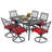 7pcs Metal Patio Dining Set With Umbrella Hole, Swivel Chairs With Cushions-573353519-573353514